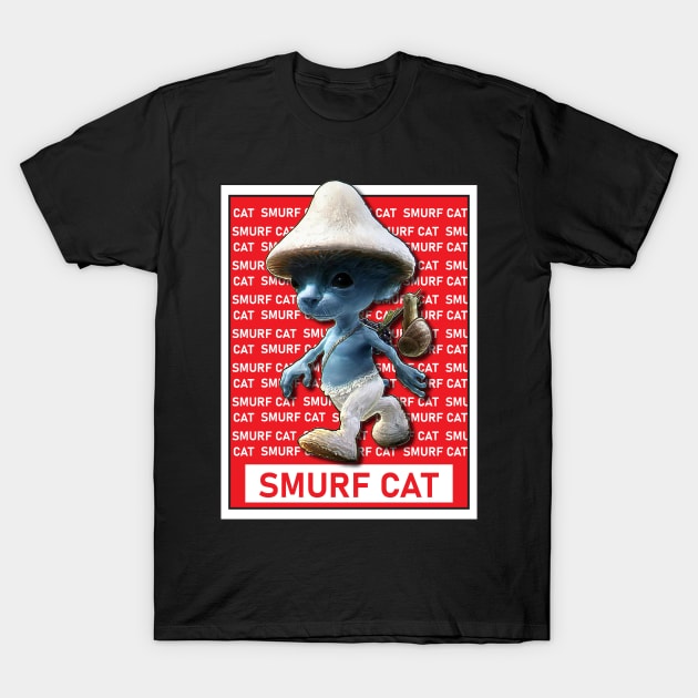 Funny Smurf cat Meme.Blue mushroom Cat meme. T-Shirt by Longgilbert